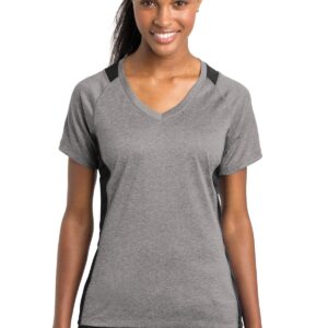 Sport-Tek Ladies Heather Colorblock Contender V-Neck Tee. LST361